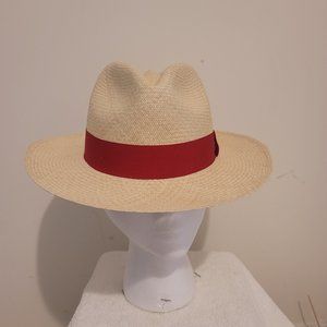 Unisex Classic Cream with red hatband Panama Flex fit Hat Handmade